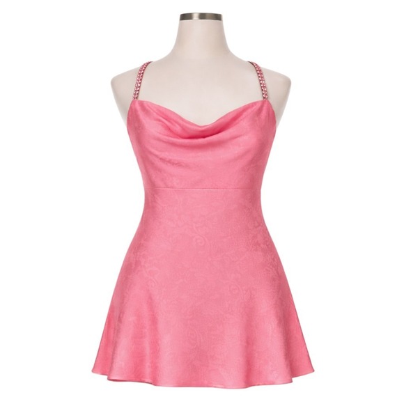 For Love Lemons Mini Dress Pink XL Floral Lace Up Corset Rhinestone Straps Flowy - Picture 14 of 14